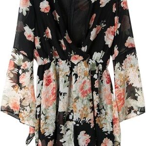Floral Romantic Romper with Flowing Sleeves